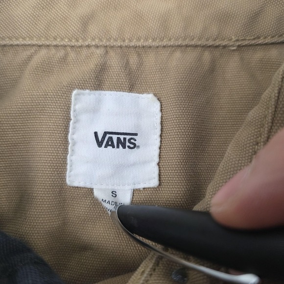 Vans Jacket Womens Small Brown Black Colorblock Twill Button Front Cropped Logo - Picture 2 of 10